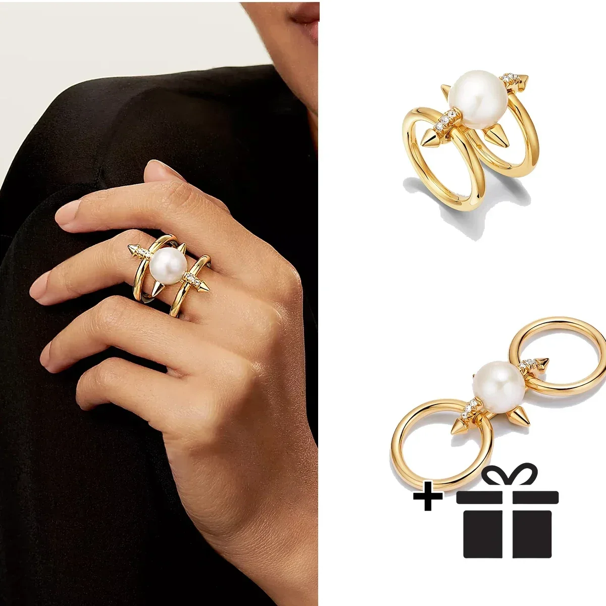 

Высококачественное кольцо S925 из цельного серебра 925 пробы с двойными кольцами и бриллиантами, пара жемчужных пар, роскошь по индивидуальному заказу, таинственный юбилей