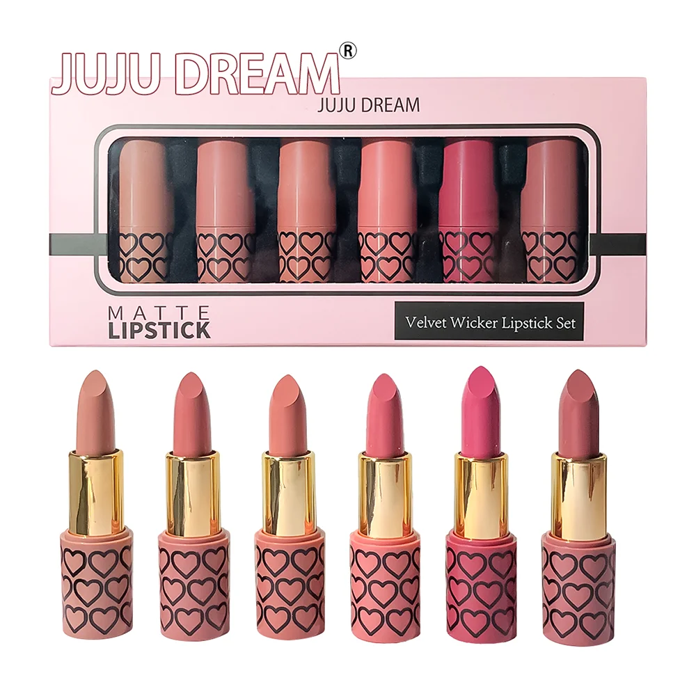 6色の口紅セット マット＆グリッターベルベット、防水、長持ち、簡単に塗布、ユニセックスギフト、日常、パーティー、クリスマス、ハロウィーンに最適