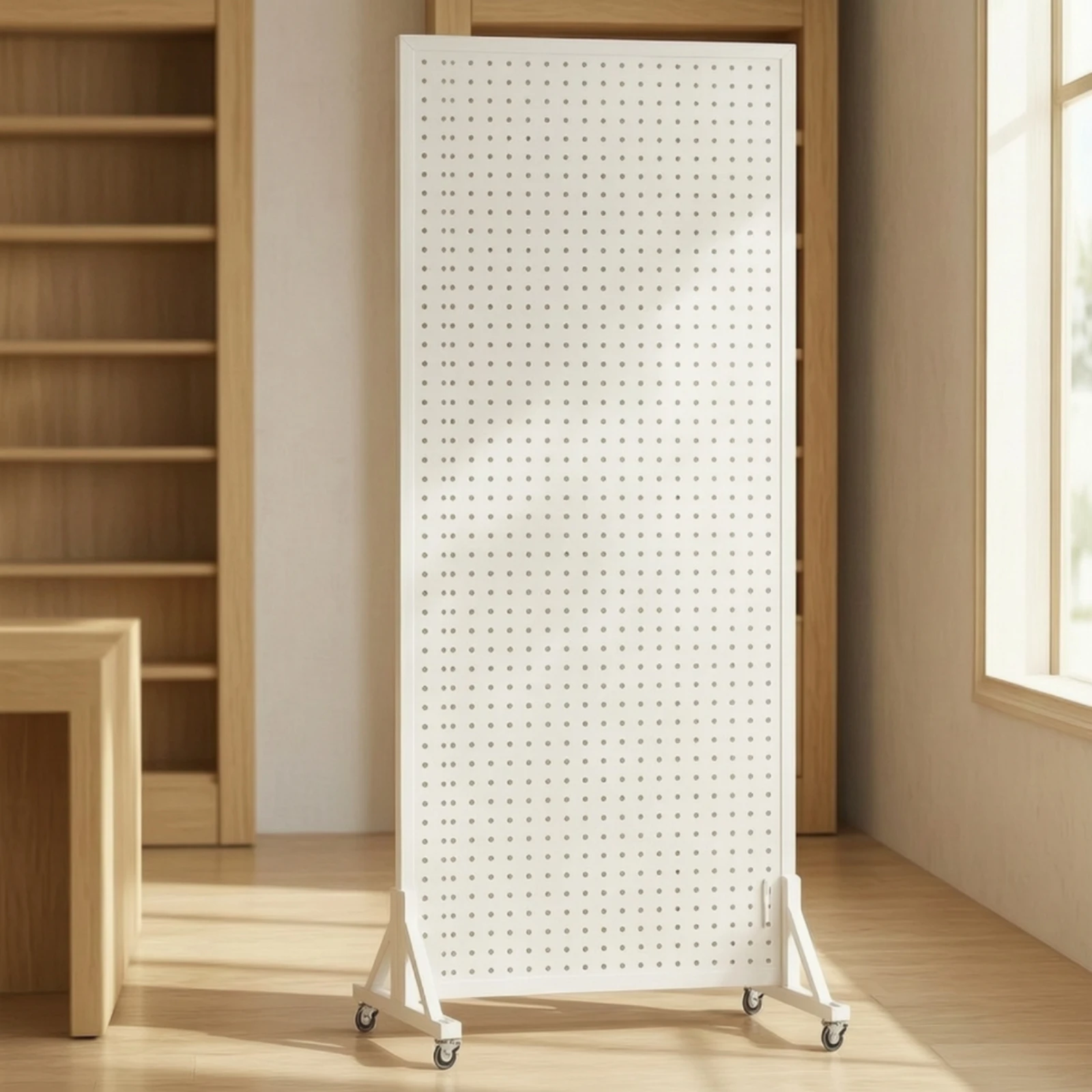 Pegboard Display Stand with Wheels Perforated Pegboard Rack with Hooks Floor Standing Display Rack Multi-Purpose Heavy Duty