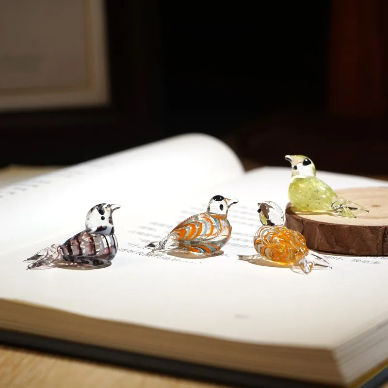 Cute Cartoon Glass Bird Handmade Glazed Ornament Decor Office Workstation Computer Screen Edge Desk Decoration Creative Present