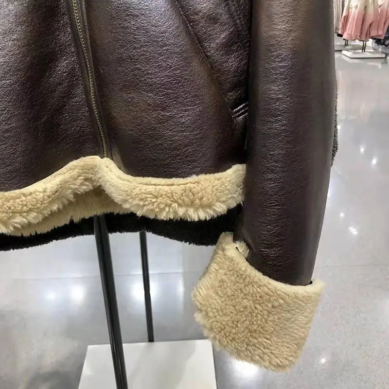 Winter New Sle Damen-Jet-Mantel aus Kunstfell, integriertes Leder und Pelz, künstlicher Effekt, verdickter langer Sve-Reißverschluss