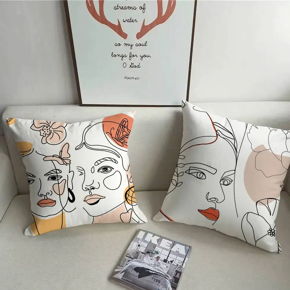 مجردة خط المرأة كيس وسادة الوجه قصيرة أفخم الوجهين طباعة مربع رمي وسادة تغطي أريكة وسادة المنزل ديكور