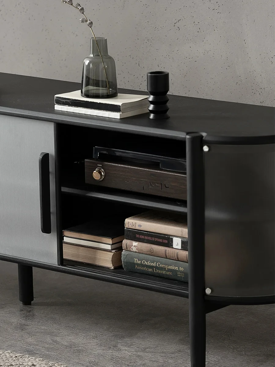 Living room floor-to-ceiling solid wood TV cabinet, simple modern storage side cabinet