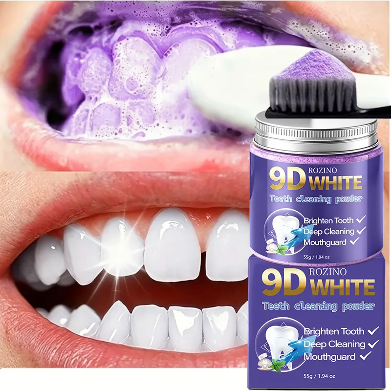 9D White Purple Teeth Cleaning Powder 55g V34 Color Corrector Remove Coffee Tea Smoke Stains Instant Brightening Oral Care Tooth