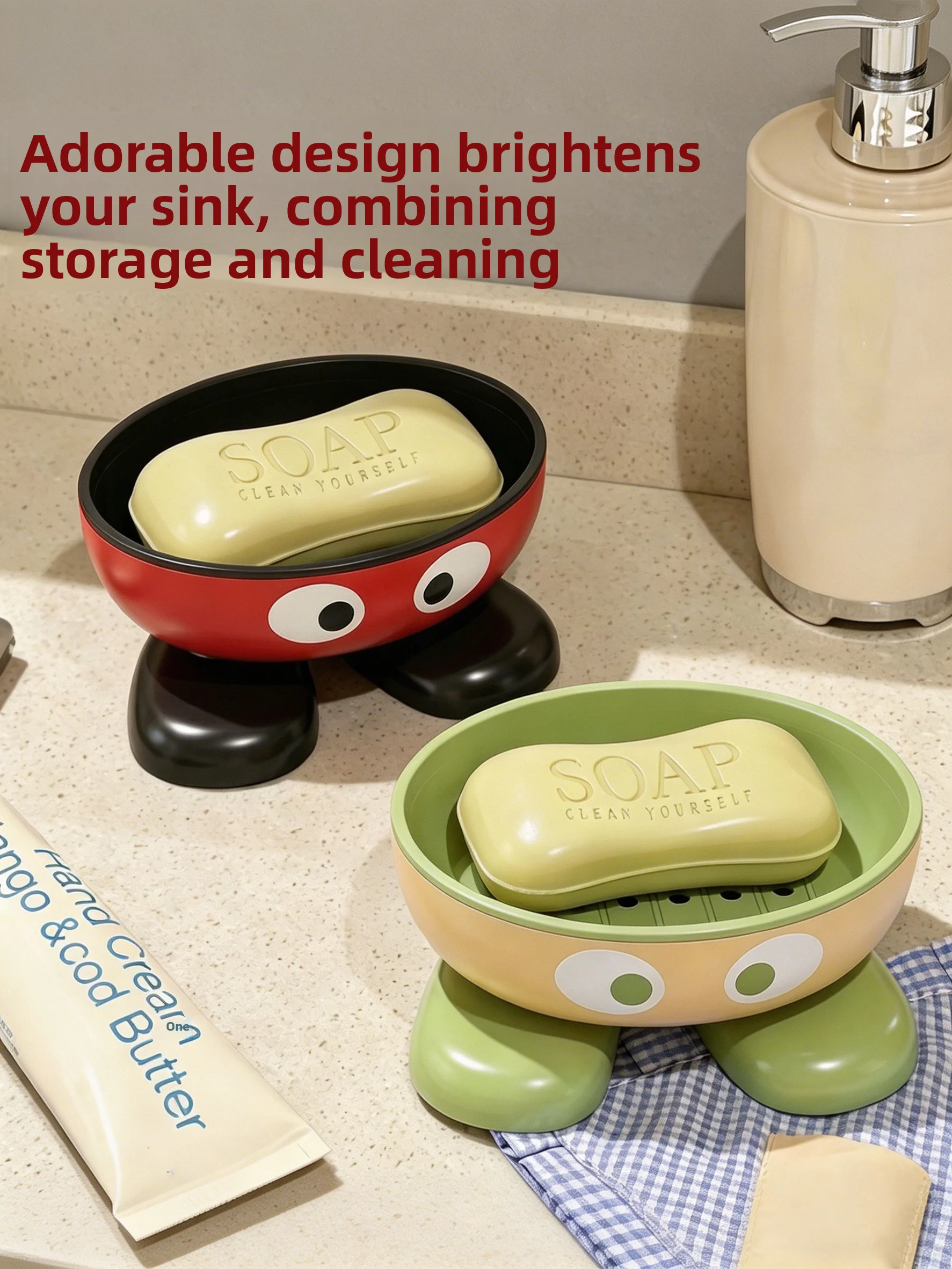 Double Layer Soap Dish Home Bathroom Cute Children's Soap Box Handwashing Rack Student Storage Organizer Cartoon Style