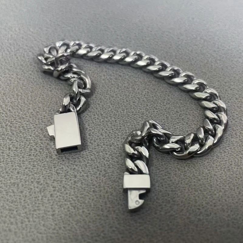 

Hip Hop Rock Jewelry 316L Stainless Steel Miami Cuban Link Bracelet Hidden-Safety-Clasp Bangle Unisex