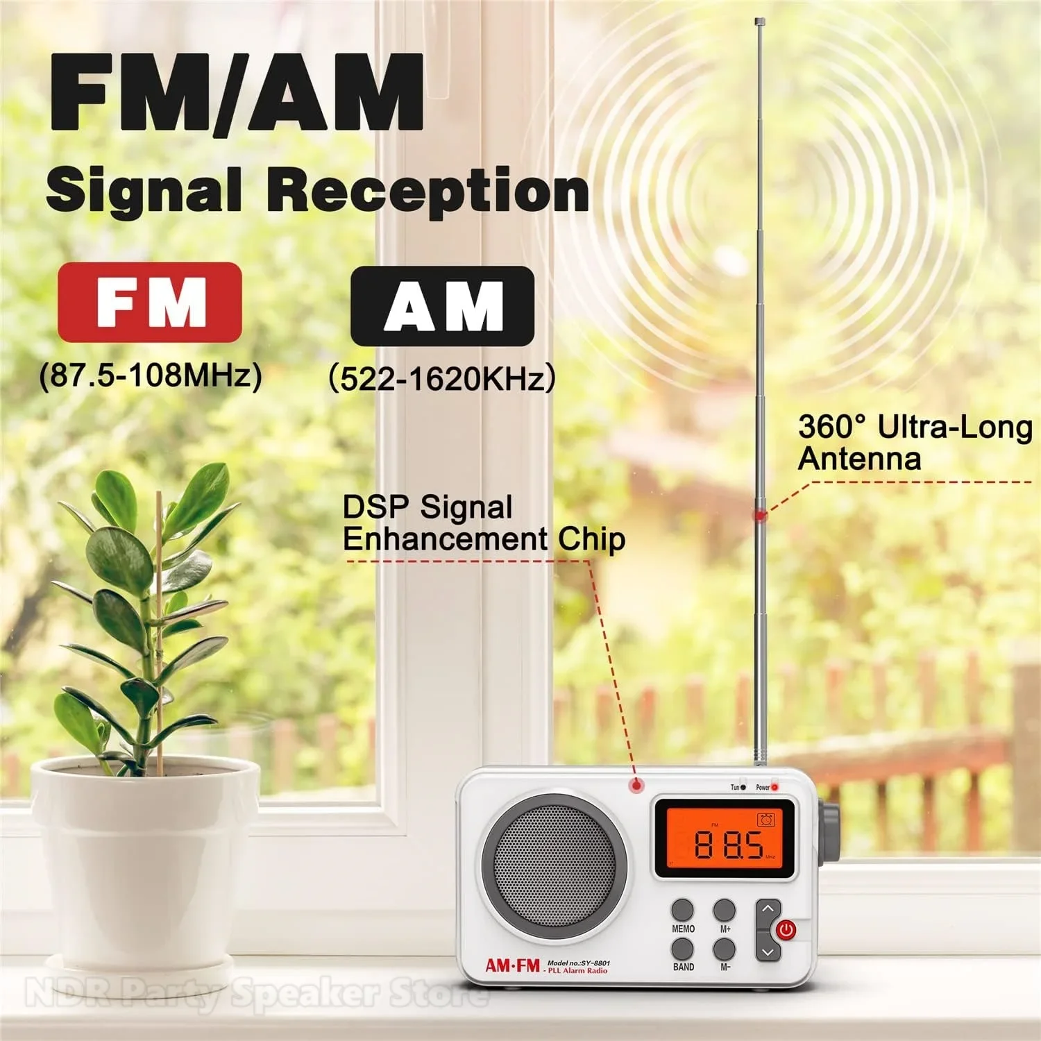 Novelty Portable Digital Alarm AM/FM Multi-band Home Radio with Clock Bass Sound LCD Large Screen Display for Kitchen Outdoor