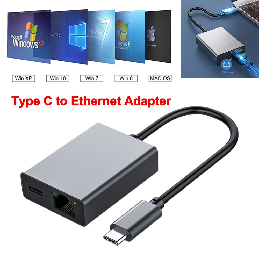 

Адаптер USB Type-C к Ethernet, сетевая карта типа C к RJ45 Lan адаптер 1000 Мбит/с, кабель локального Интернета для планшетов