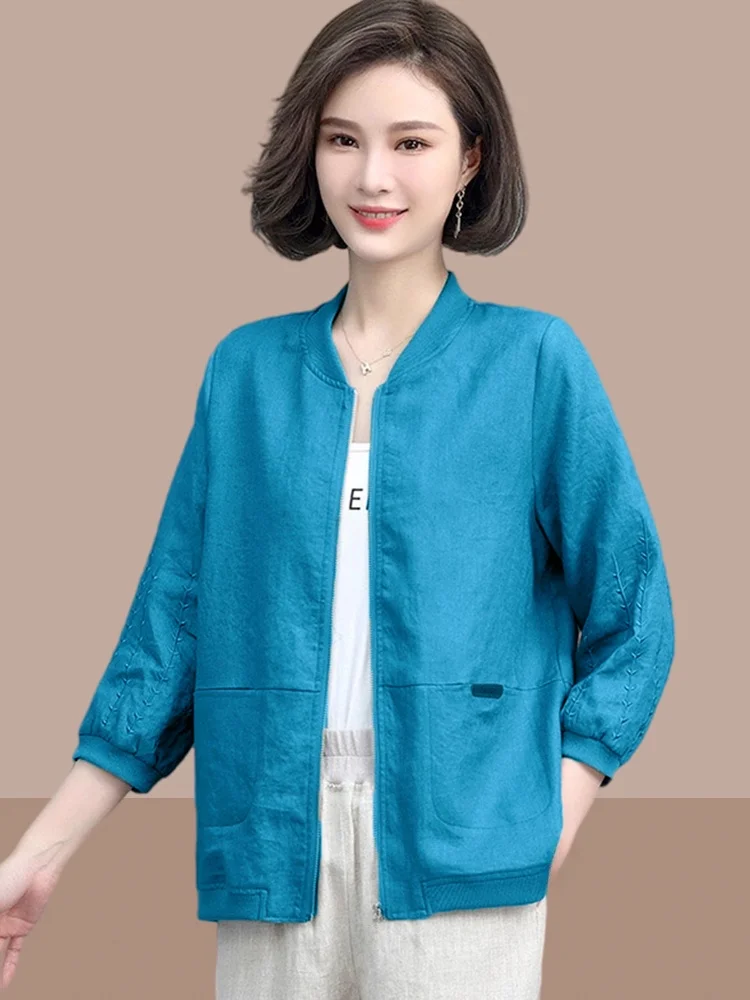 

New 2026 Summer Wear Sun Protection Light Breathable Women's Outerwear Loose Fit Long Sve Zipper Closure Color Mom Top