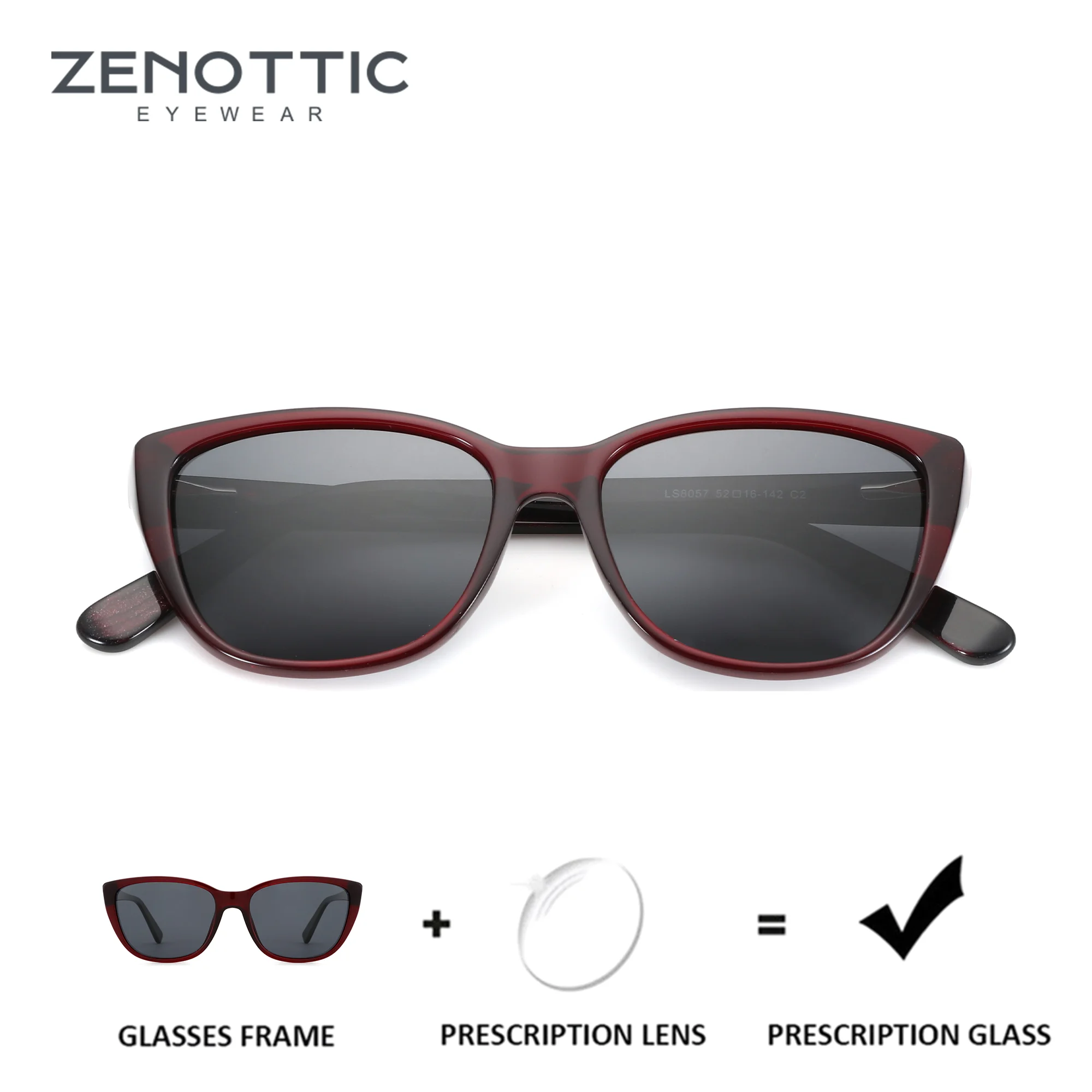 ZENOTTIC (XS Size) Acetate Cat Eye Prescription Sun Glasses For Women Myopia Polarized Optical Sunglasses UV400 Shades