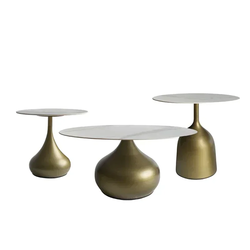 

l Living Room Traditional Vintage Furniture Design Ceramic Top Gold Metal Base Round Coffee Side Tables
