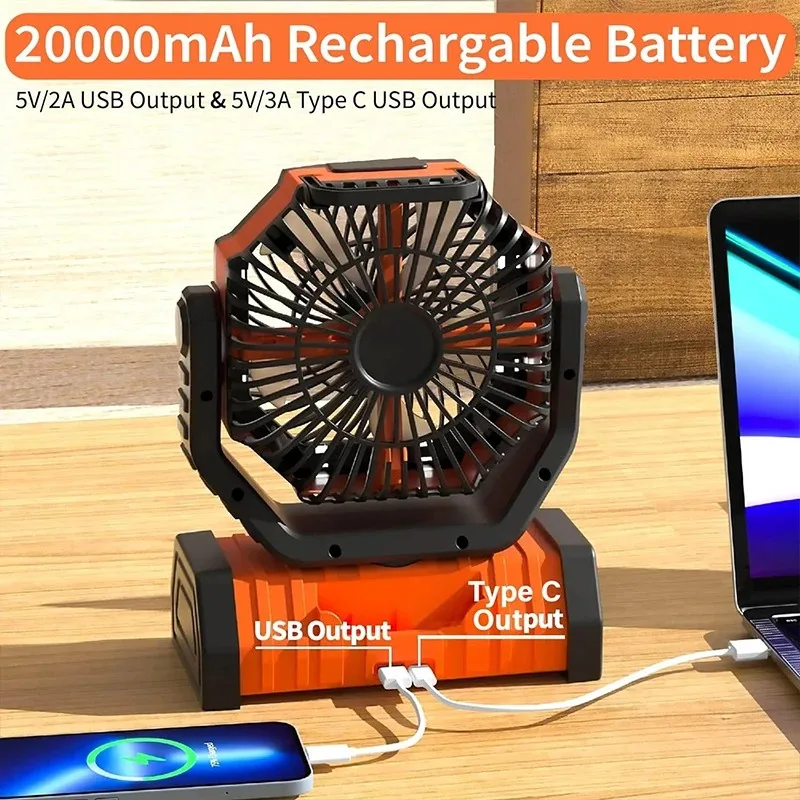 Portable Fan 21250mAh Battery Operated Rechargeable Camping Desk Fan Hanging with LED Light Hook for Home Fishing Outdoor Gift