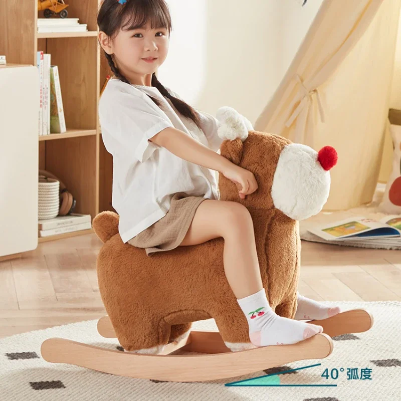 Charming Cartoon Children's Stool  Solid Wood Frame Footstool Sled-style Rocking ChairSturdy Load-Bearing Design for Kids