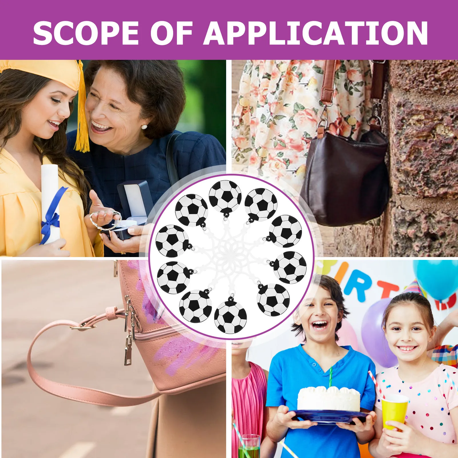 

10 шт. футбольных брелоков: портативные подвески для сумок, компактные декоративные аксессуары для рюкзаков, автомобильных ключей, брелок в виде футбольного мяча