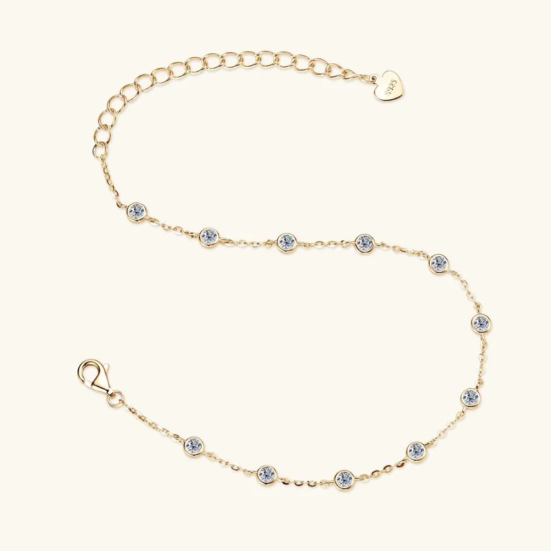 Lnngy 925 Sterling Silver Adjustable Bracelets Certified 2.5mm Bezel Moissanite Cuff Bracelet For Women Hand Chain Jewelry Gift