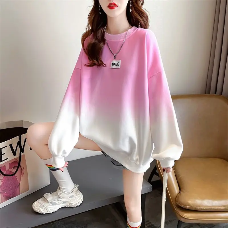 Baggy manga longa mulher pulôver topos combinando estética novidade moletom coreano roupas populares novo em moletom para mulher