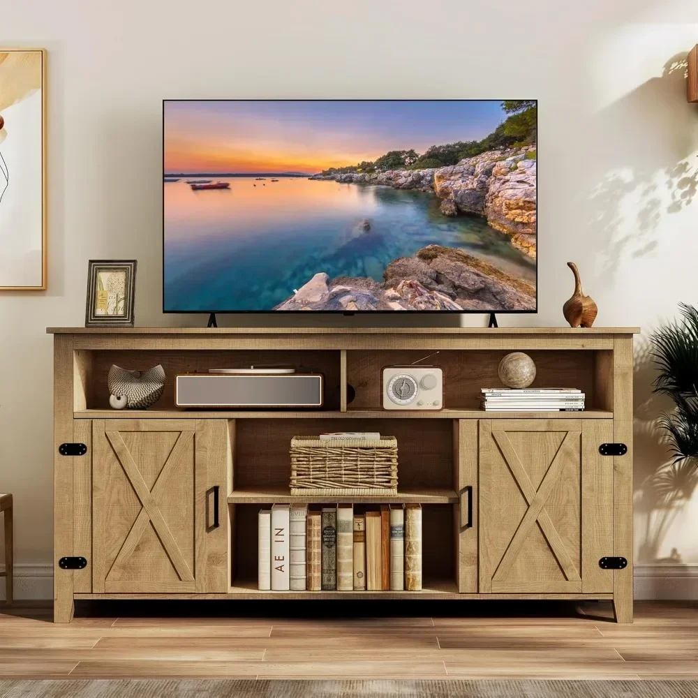 TV Stand Farmhouse Entertainment Center for 65 Inch TV, Rustic TV Console with Storage and Barn Door, Console Table Media