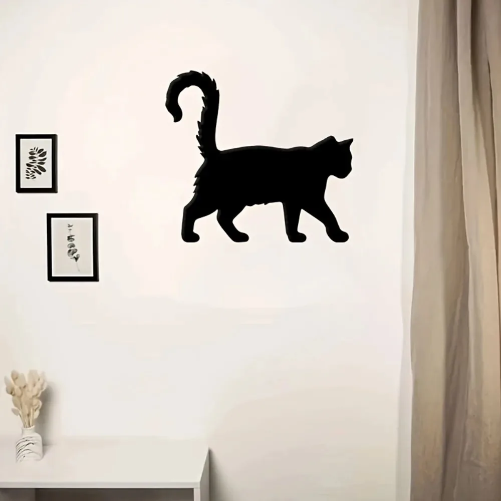 Modern Black Iron Cat Wall Art, Dynamic Metal Sculpture for Outdoor Home Entryway Decor