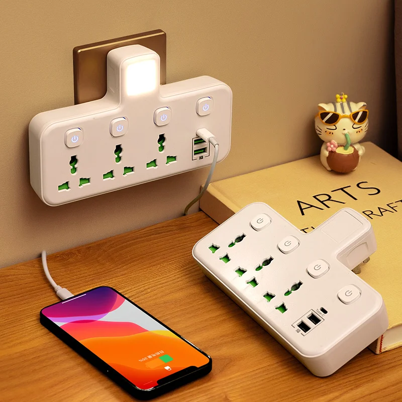 EU US UK Plug Universal Outlet Power Strip Network Filter Wall Charger AC Separate Control With USB Type-C LED Worldwide Socket