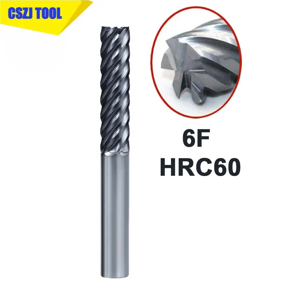 

6Flutes Milling HRC60 Carbide End Mill 6 8 10 12mm Cutter Alloy Coating Tungsten Steel Cutting Tool CNC Maching Endmills