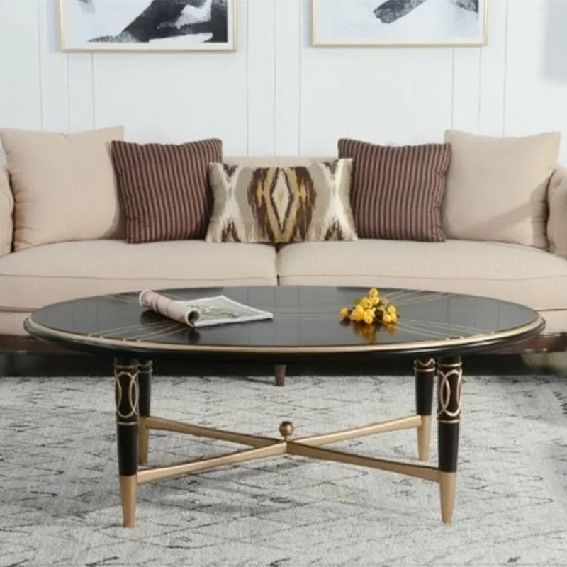 American light luxury solid wood oval anti-collision coffee table classical modern simple living room coffee table Meijia