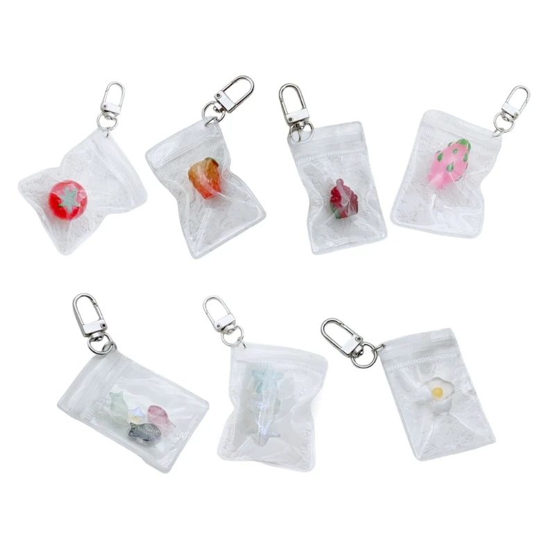 S1Y1 Adorable Clear Fruit Bag Charm Eye Catching Clear Fruit Bag Keychain Soft Resin Bag Pendant Key Rings Adornment