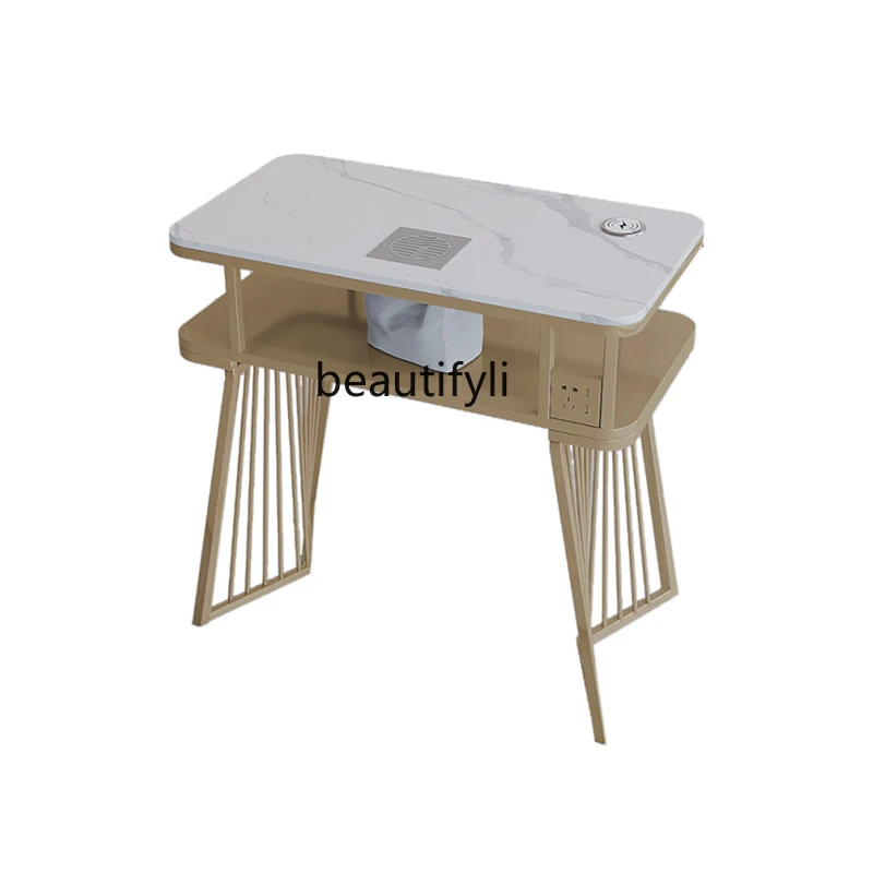 Light luxury marble manicure table and chair set single and double three-person wrought iron table and chair manicure table