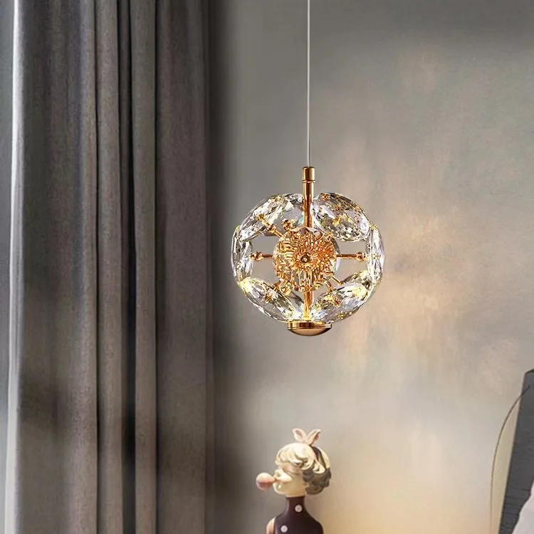 Modern Crystal Bedroom Bedside Led Pendant Lamp Entranceway Entryway Round Dandelion Atmosphere Hanging Wire Wall Light