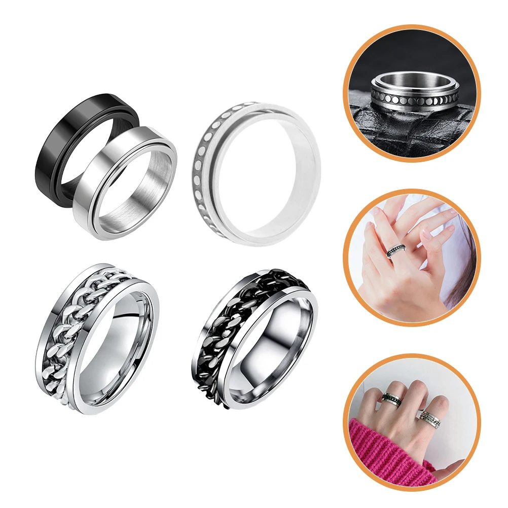 

5pcs Titanium Steel Rotating Rings Lightweight Skin Friendly Anxiety Fidget Ring Finger Knuckle Bead Band Studs