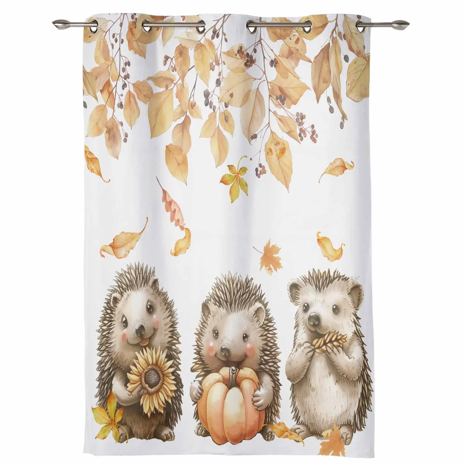 Autumn Watercolor Pumpkin Mushroom Hedgehog Curtains for Living Room Hotel Decor Window Treatment Luxury Drapes In Home Bedroom