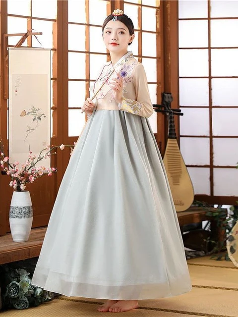 traditional geleneksel kore giyim Hanbok elbise kad nlar icin antik saray Robe v yaka ulusal performans du un elbisesi Asien tarz AliExpress