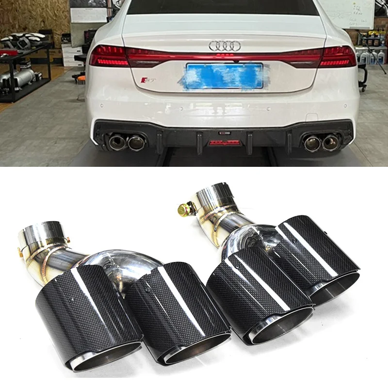 Matte Black Carbon Fiber Car Quad Exhaust Tip For Audi A6 A7 C8 2020+ Muffler Tips Nozzle Exhaust System Tailpipe