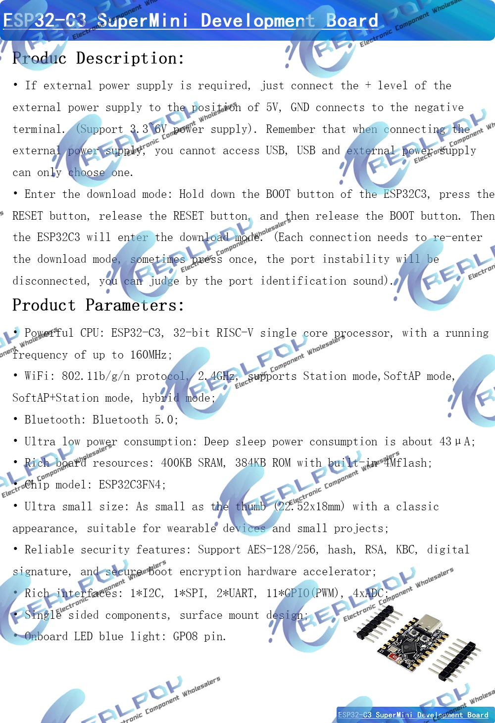 ESP32-C3 MINI Entwicklungsboard ESP32 SuperMini Entwicklungsboard ESP32-C3 MINI Board WiFi Bluetooth Erweiterungsboard – Detail 1