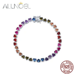 ALLNOEL 925 Sterling Silver Tennis Bracelet Colorful Rainbow CZ Heart Shaped Zircon Bracelet For Women Fine Jewelry Wholesale