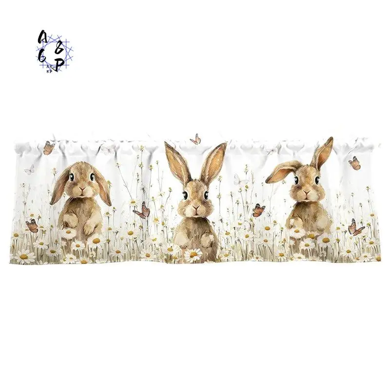 A68P-Easter Bunny Valances For Windows 54X18 Inch Daisy Butterfly Flowers Spring Curtain Valance For Kitchen Bathroom