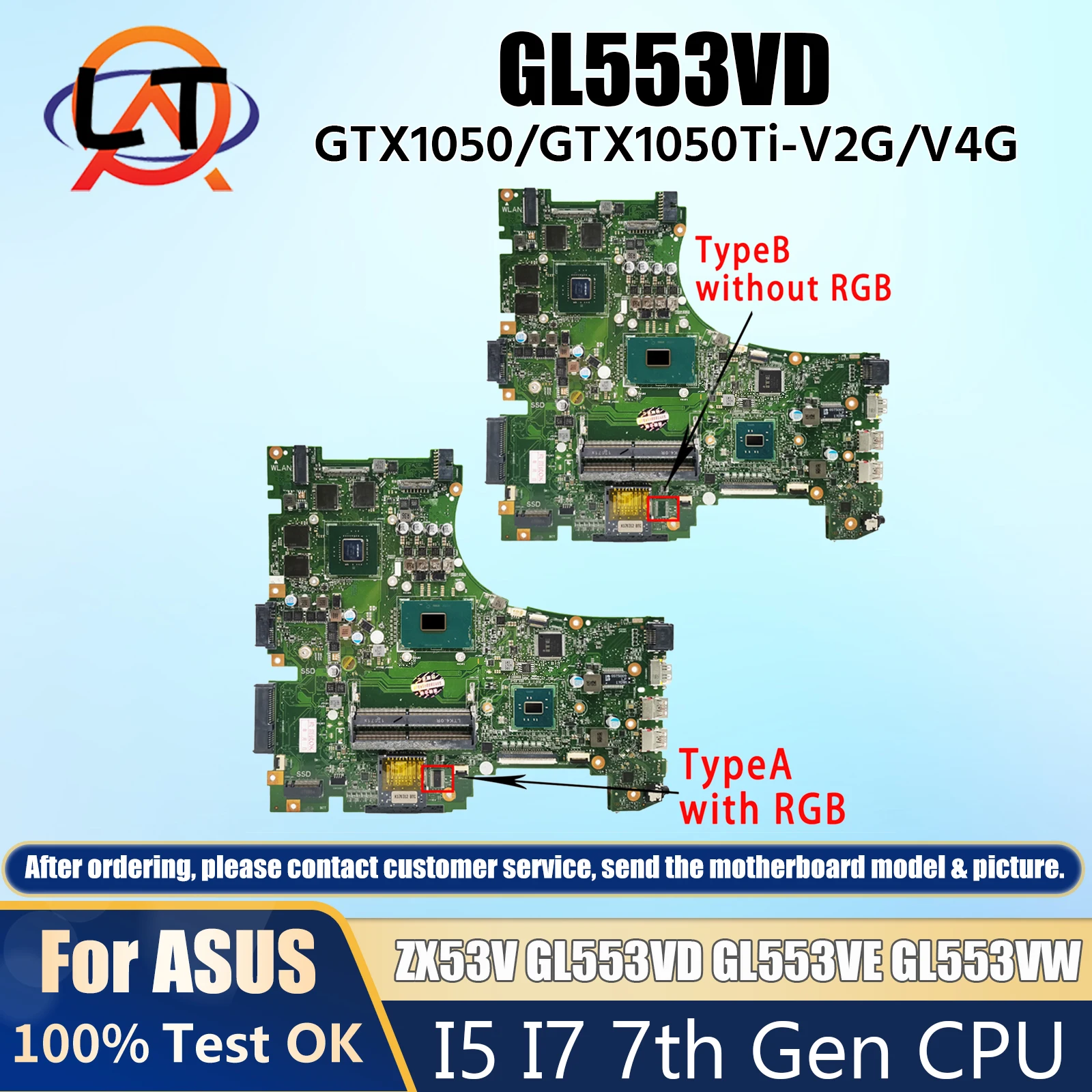 GL553V Mainboard ZX53V GL553VD GL553VE GL553VW FX553V ZX553V G553V Laptop Motherboard I5 I7 6th/7th Gen GTX1050/GTX1050Ti