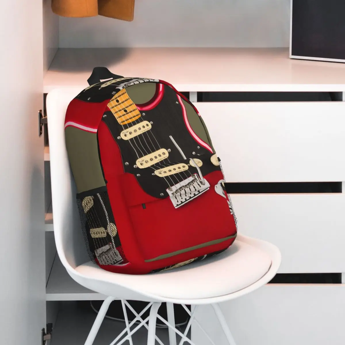 Red Cartoon Electric Guitar Backpack Student BookBag Children School Bag Computer Shoulder Bags for Boys Girls