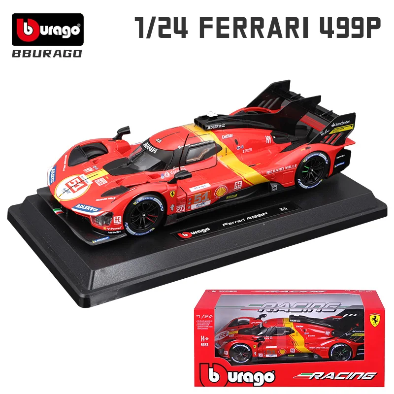 

Bburago 1:24 24H Le Mans Rally Ferrari 499P #51 Champion Diecast Racing Car Model Vehicle Toys Collection Kids Gifts