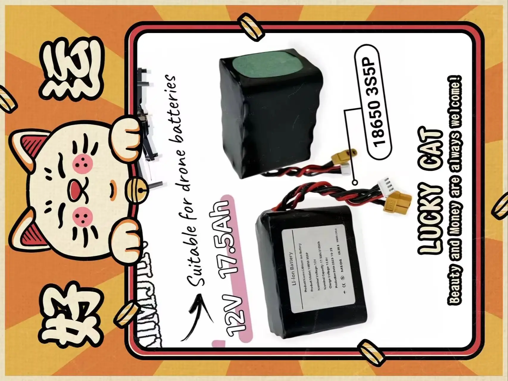 

Genuine 12V 17.5Ah 3S5P Rechargeable 18650 Li-ion Battery Pack for RC Airplane Drone Quadrotor - XH2.54-4P XT60 Connector