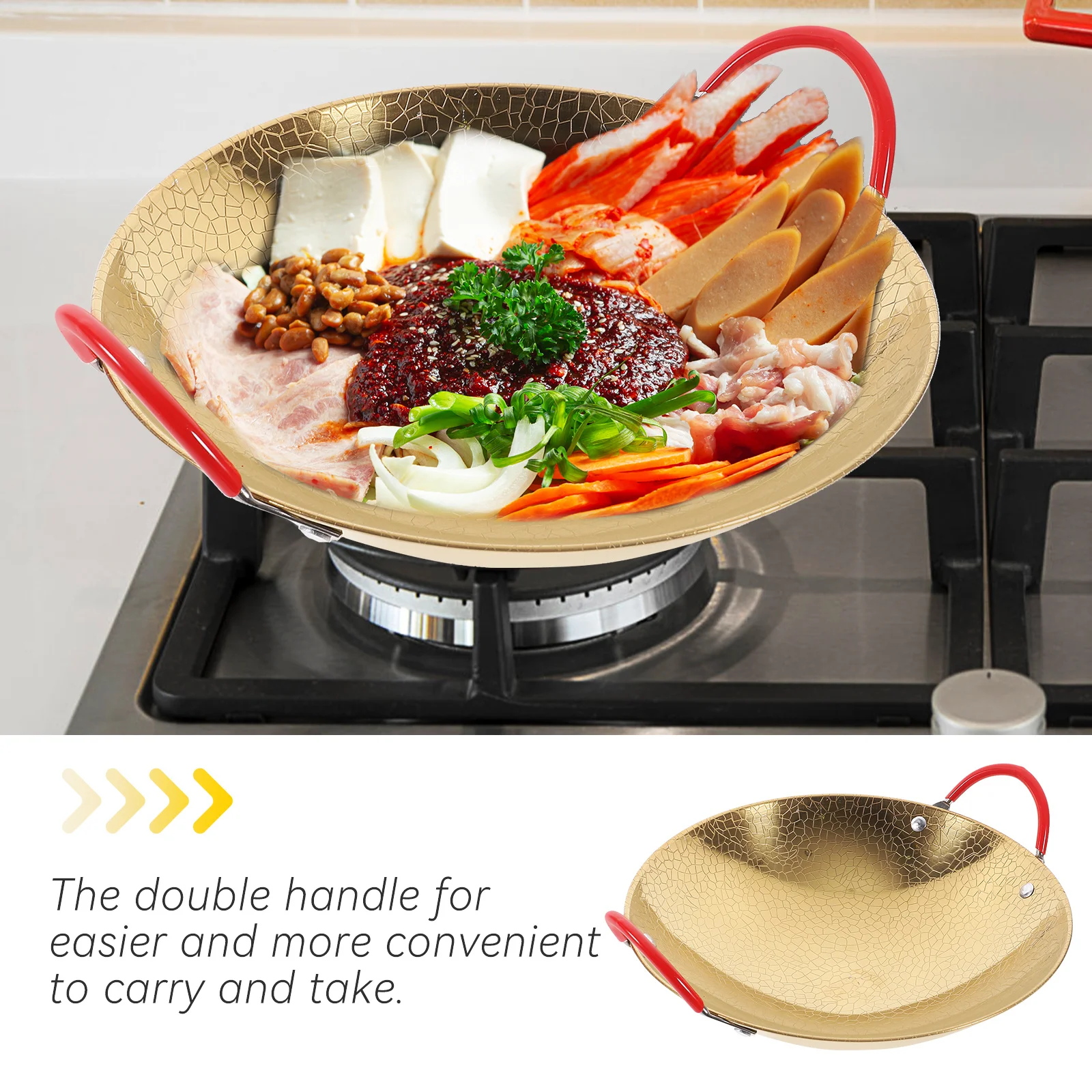 

Double Handle Stainless Steel Cooking Wok Multifunction Pan Hot Pot Korean Ramen Kitchen Pot Cookware Wok Large Cooking Pots
