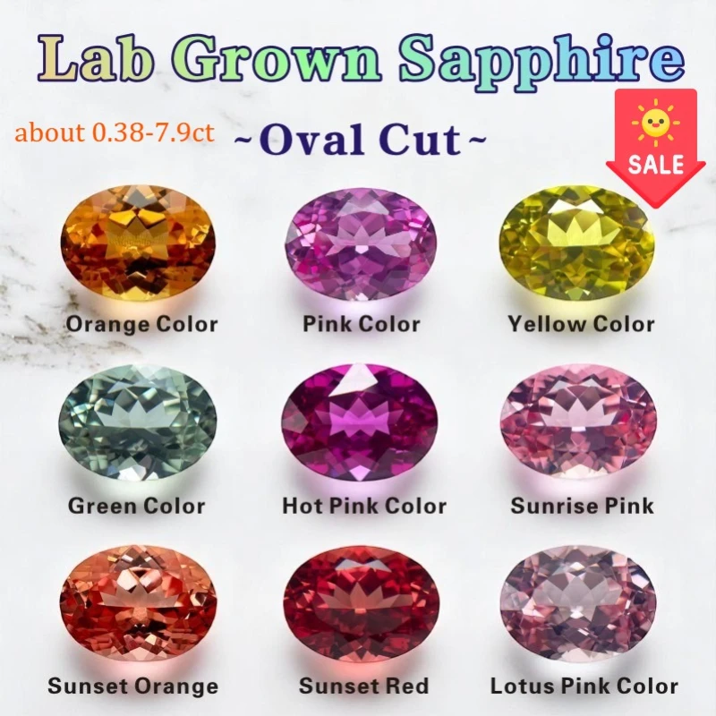 

Lab Grown Sapphire Sunset Red Color Oval Cut Various Colors Multiple Sizes for Diy Jewelry Making Selectable Certificate