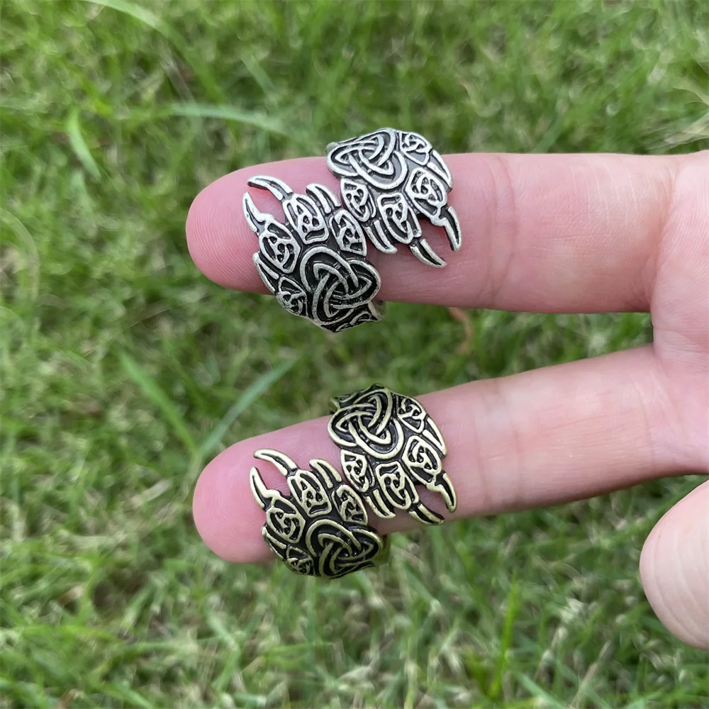 Nostalgia Viking Bear Paw Claw Veles Symbol Protection Slavic Animal Ring Open Irish Trinity Knots Talisman Jwelry