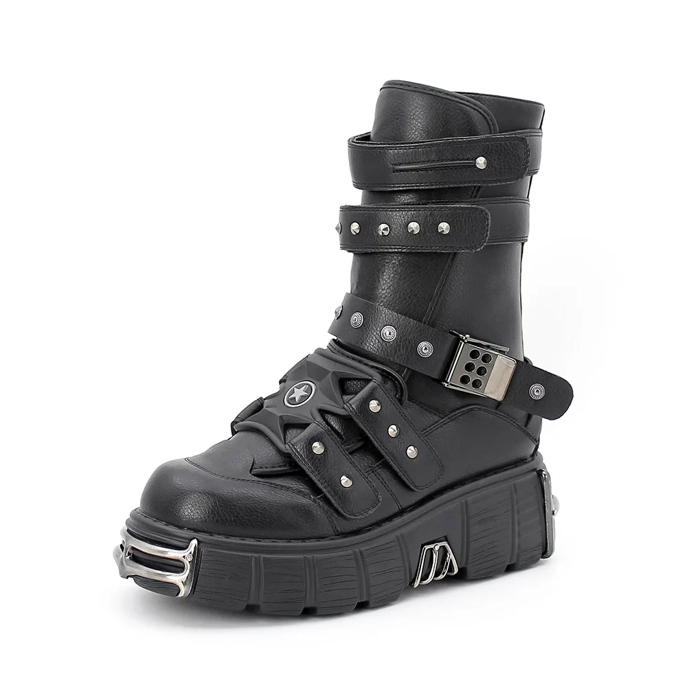 2023 nowy styl Punk męskie i damskie buty na wysokim obcasie na platformie wysokość 6CM kobieta gotyckie botki rockowe metalowa ozdoba Retro