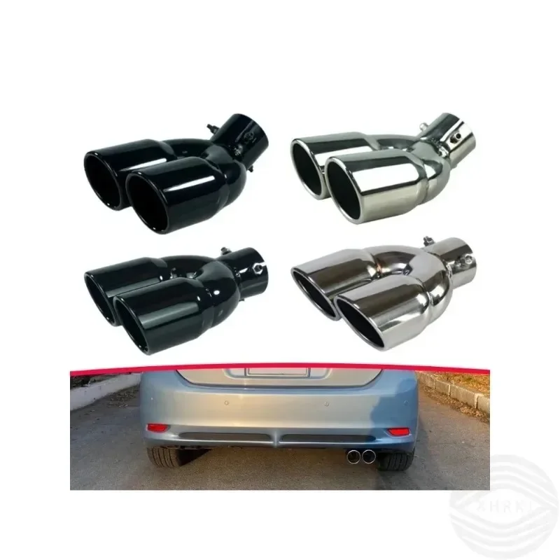 

New Car Muffler Tail Tip Exhaust Tailpipe Tip Bolt-on Exhaust Tip-Glossy Exhaust Tip Inlet 63mm Stainless Steel Double Outlet