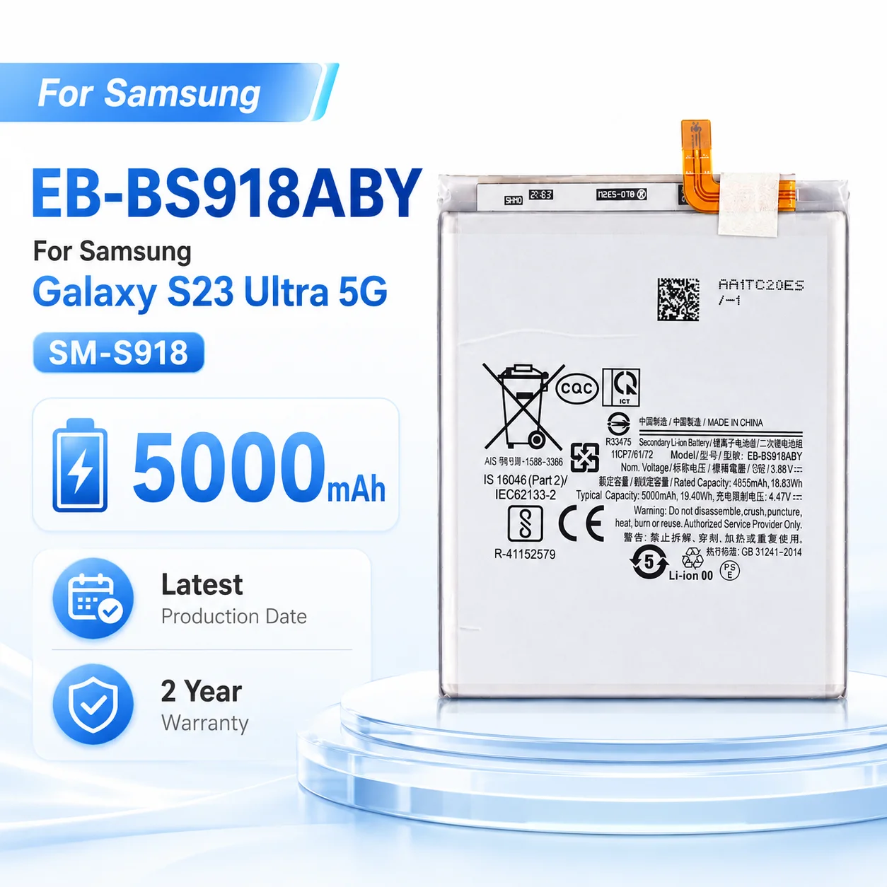 

2025 New 5000mAh High Capacity Replacement Battery For Samsung Galaxy S23 Ultra Mobile Phone Battery