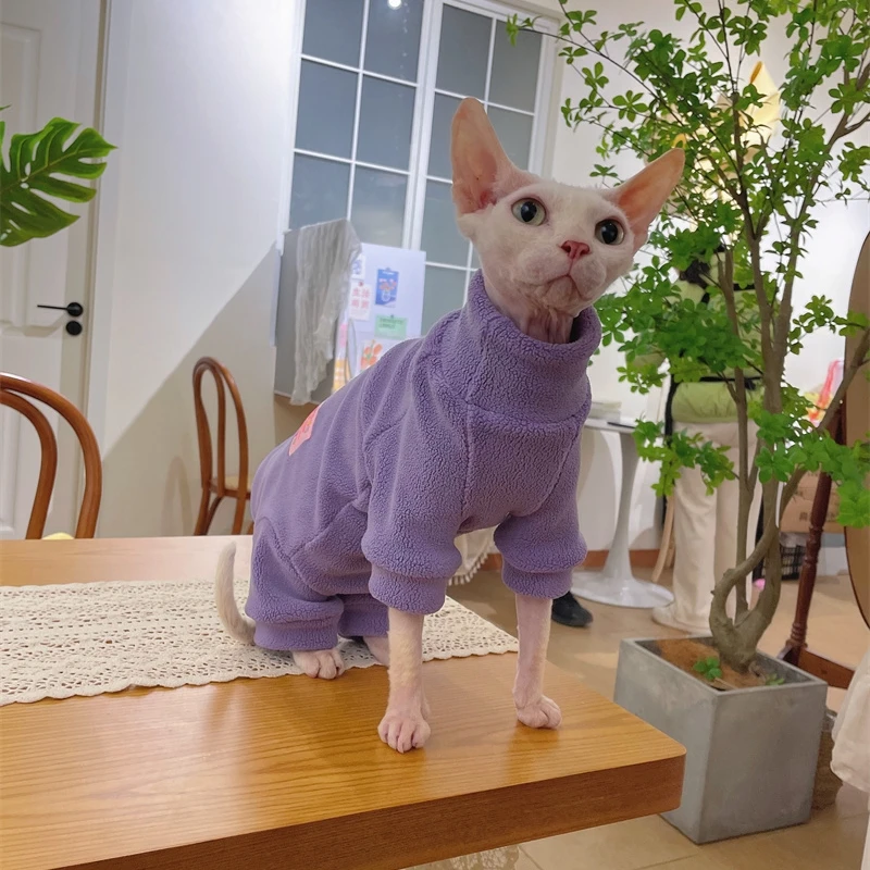 Fleece-Mantel für Sphynx-Katzen, warmer Sweatshirt, 4-beiniger Overall für Kätzchen und Hunde, weiche Freizeitkleidung für männliche Katzen, Devon Rex-Pullover. – Detail 20