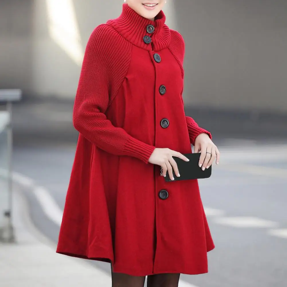 Women Coat A line Single breasted Loose High Collar Big Buttons Neck Solid Color Plus Size Autumn Coat for Work