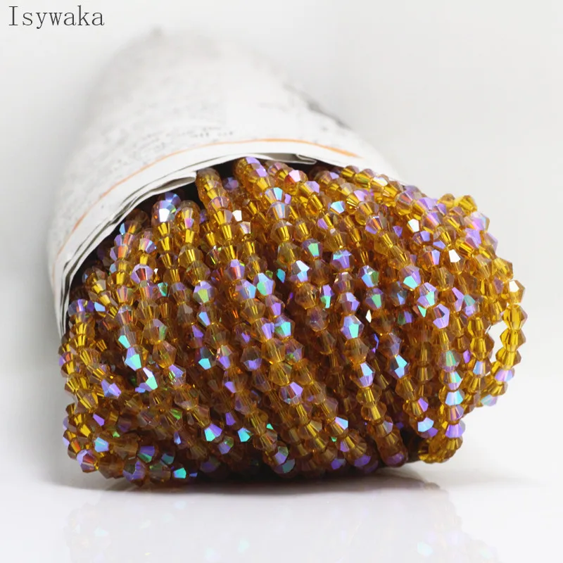 Isywaka Coffee Half AB 100pcs 4mm Bicone Austria Crystal Beads charm Glass Beads Loose Spacer Bead for DIY Jewelry Making