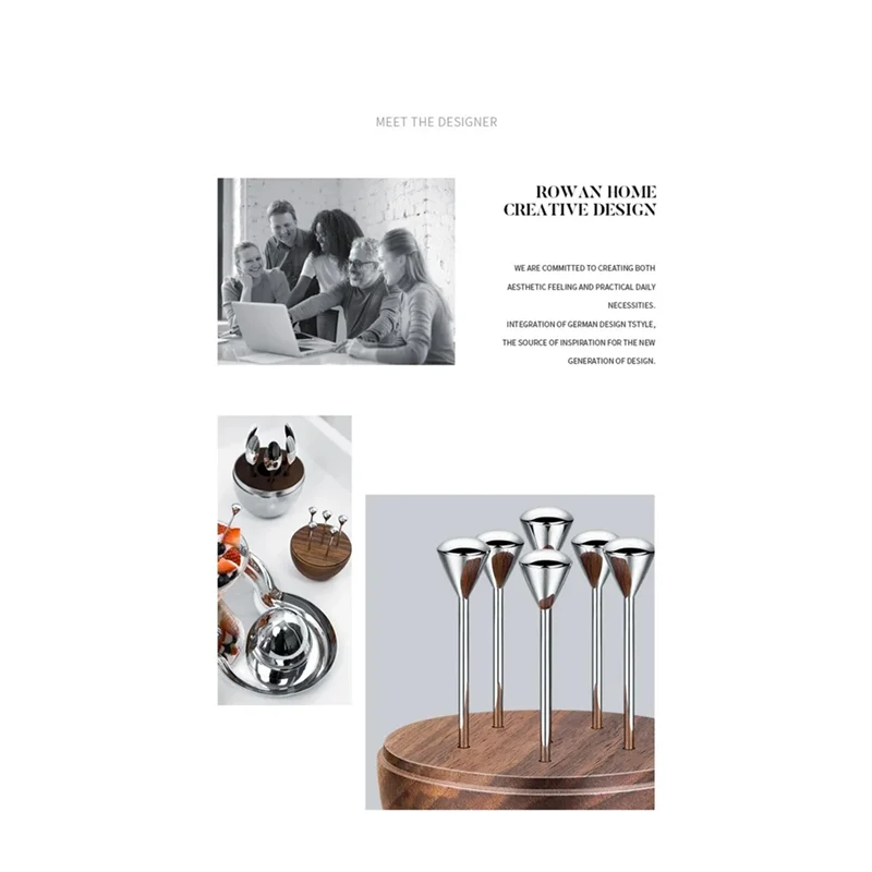 

Fresh Stainless Steel Decorative Toothpick Holder Luxury Model With Walnut Base For Table Decoration Home Decor Party Bar