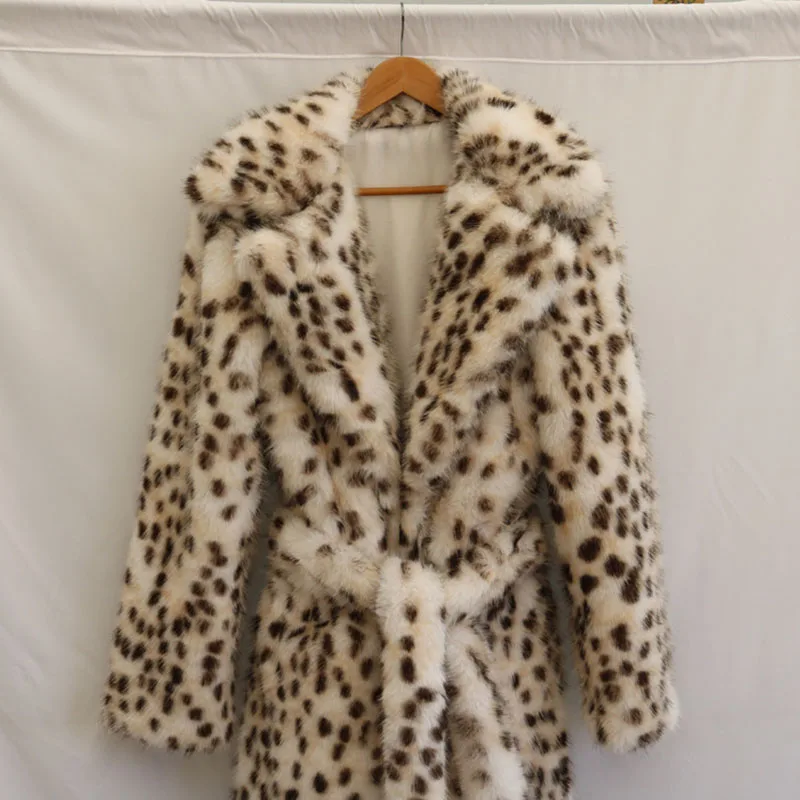 고품질 레오파드 프린트 모피 코트, 여우털 모방 코트, 2025 겨울 신상 여성용 벨트 모피 코트, 여성용 오버코트 H611